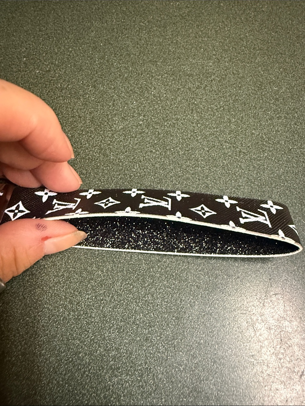 Designer Monogram Key & Card Holder Strap in Black & White. Black Glitter Inside - Picture 2 of 3